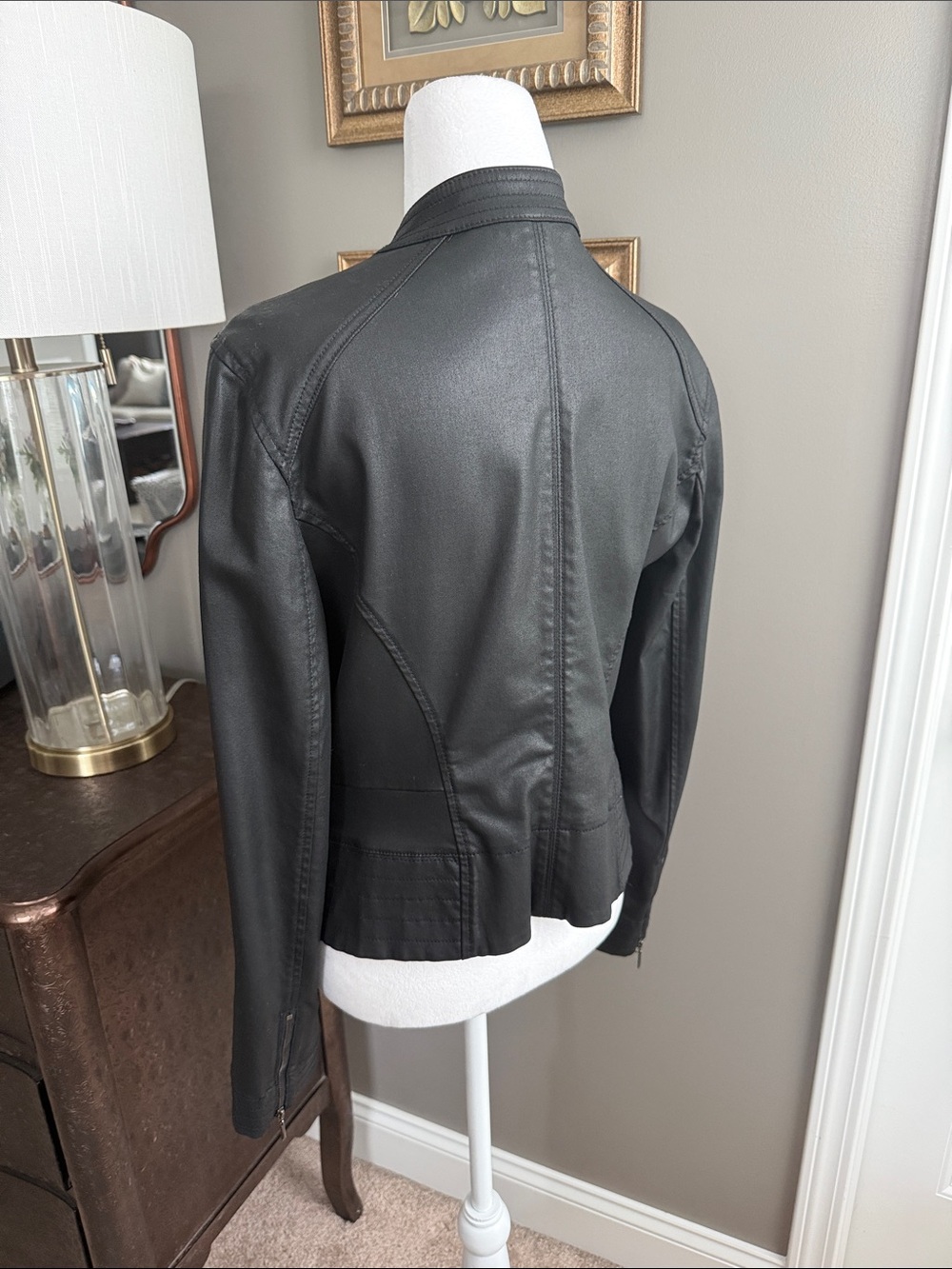 White House Black Market Black Faux Leather Zip Jacket - Picture 4 of 7